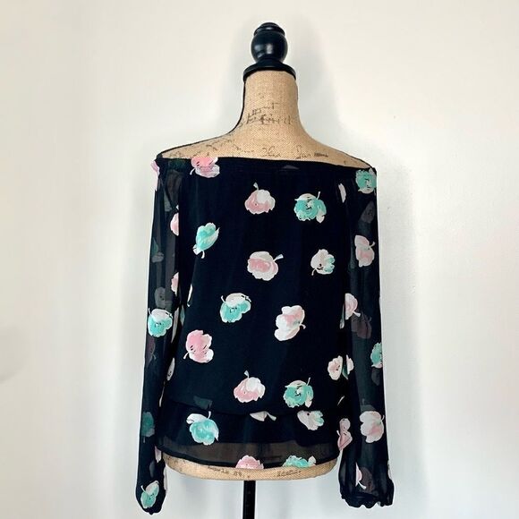 Ann Taylor Black & Pastel Off Shoulder Top - Picture 2 of 13